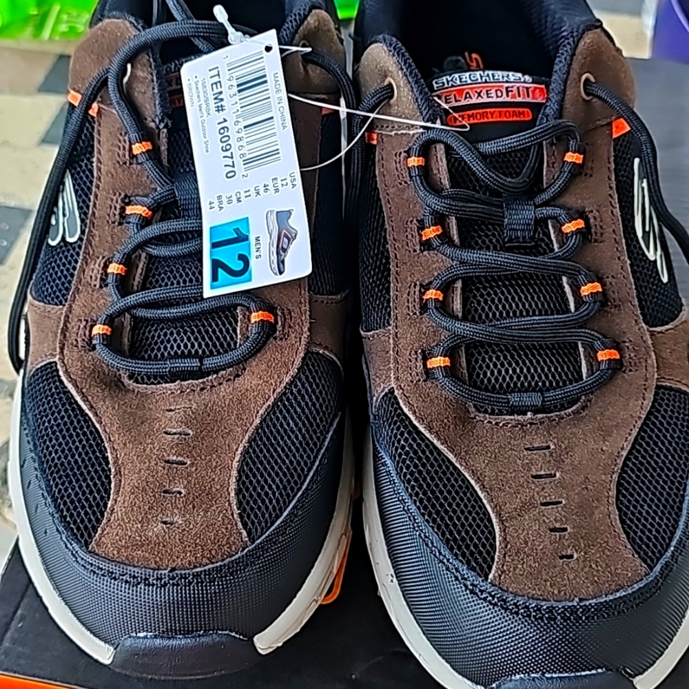 Skechers oak canyon memory foam shoes size 12 brown with orange accents